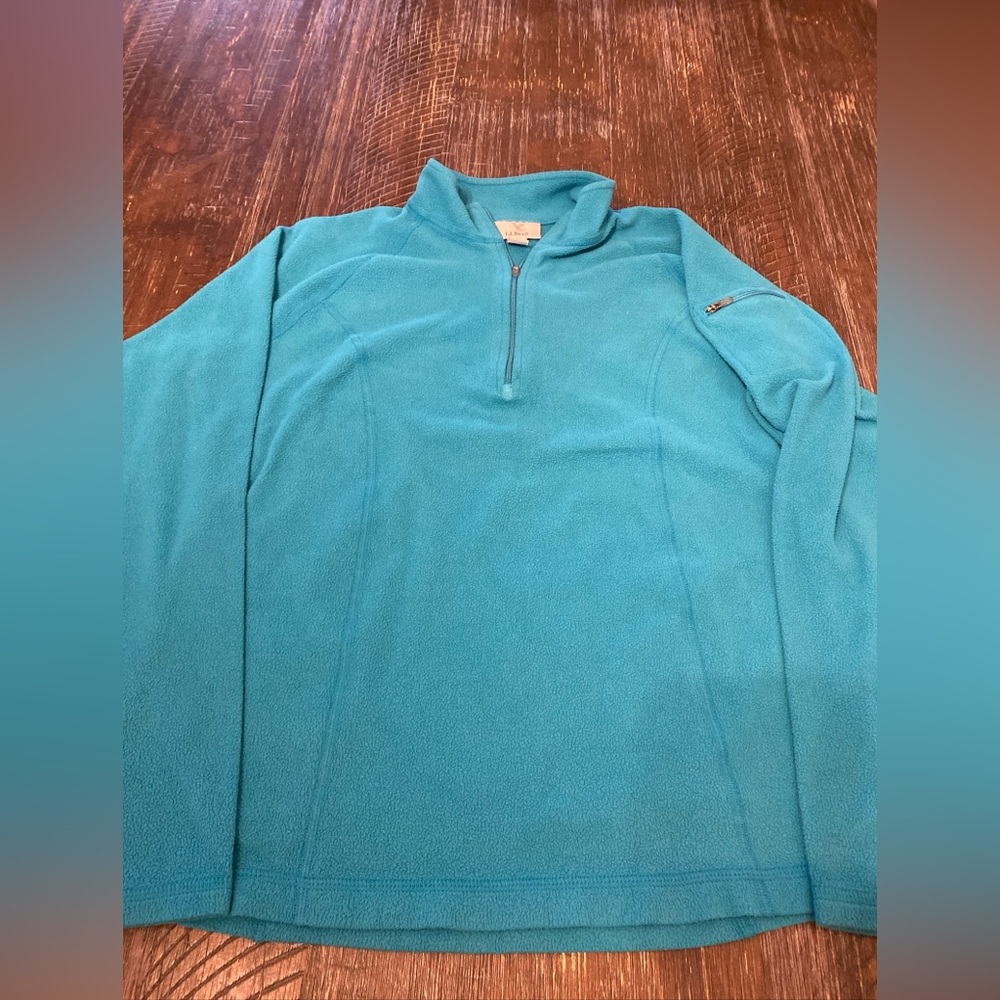 L. L. Bean Fleece Jacket Sz S Women's 1/4 Zip Pullover Shoulder Pocket Aqua Blue
